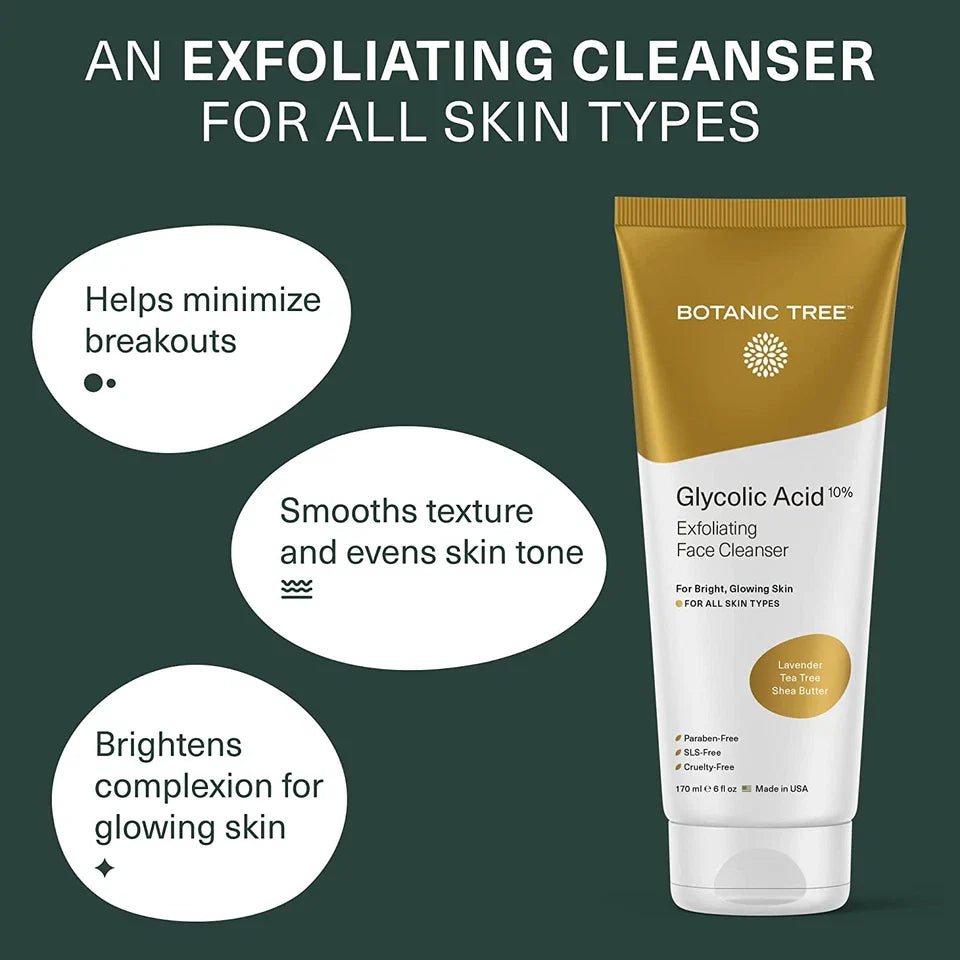 Glycolic Acid Face Wash - Facial Cleanser and Scrub - 10% Glycolic Acid, AHA - S